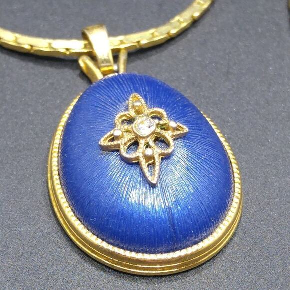 Avon North Star Blue Egg Necklace, Vintage Pendant Gold-tone Chain Jewelry, 23" - Picture 7 of 8